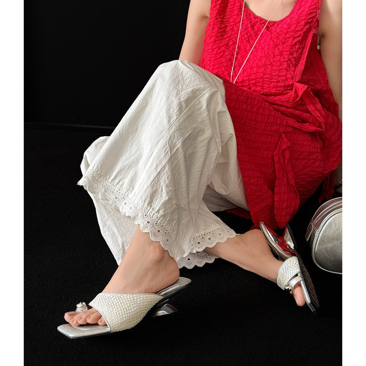 Karin Luna Fish Skin Series~Minimalist Square Toe Popular Irregular Heel Slippers