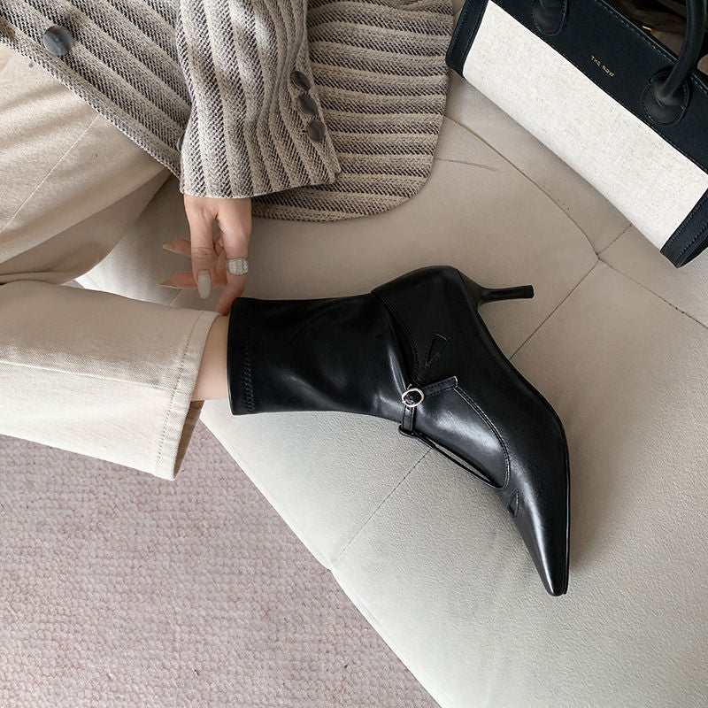 Karin Luna In Stock Spot Goods Elegant Stiletto Pointed Toe Side Zipper Short Boots