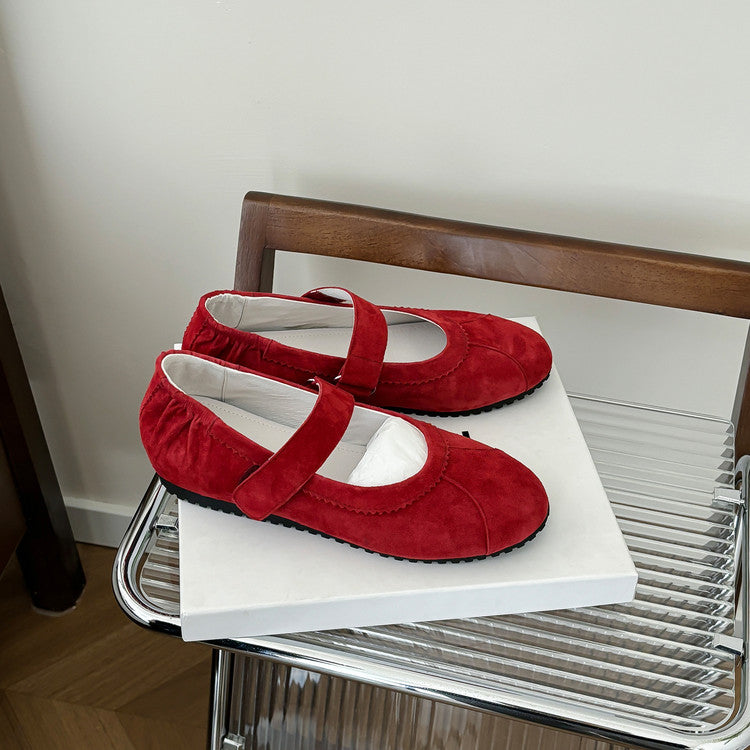 Karin Luna Casual Shoes Series~  In Stock In Stock Magic Tape Round Toe Internal Height Increase Single Strap Flats