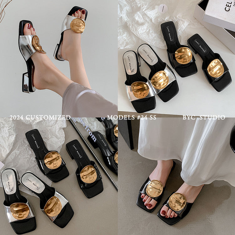 Karin Luna Bestseller Popular New Image  Comes with data plan included Resort Style Irregular Heel Thin Strap Slippers