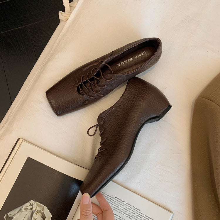 Karin Luna In Stock Spot Goods Elephant Pattern Series~Square-Toed Old Money Style Internal Height-Increasing Flats