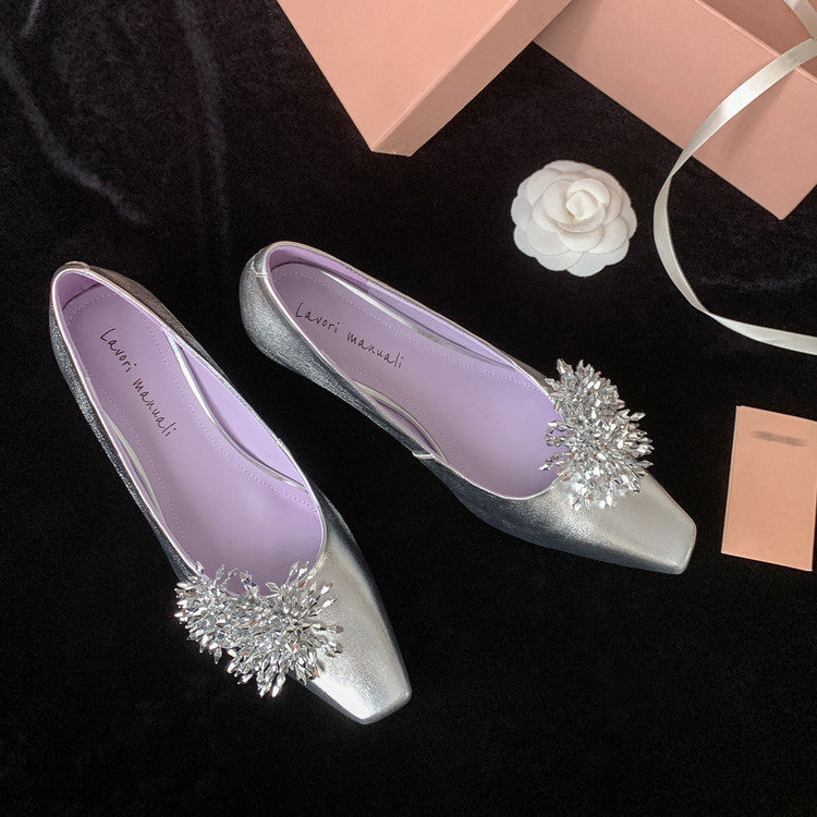 Karin Luna In Stock Spot Goods Exquisite Fireworks Buckle Small Square Toe Chunky Heel Commuter Shoes