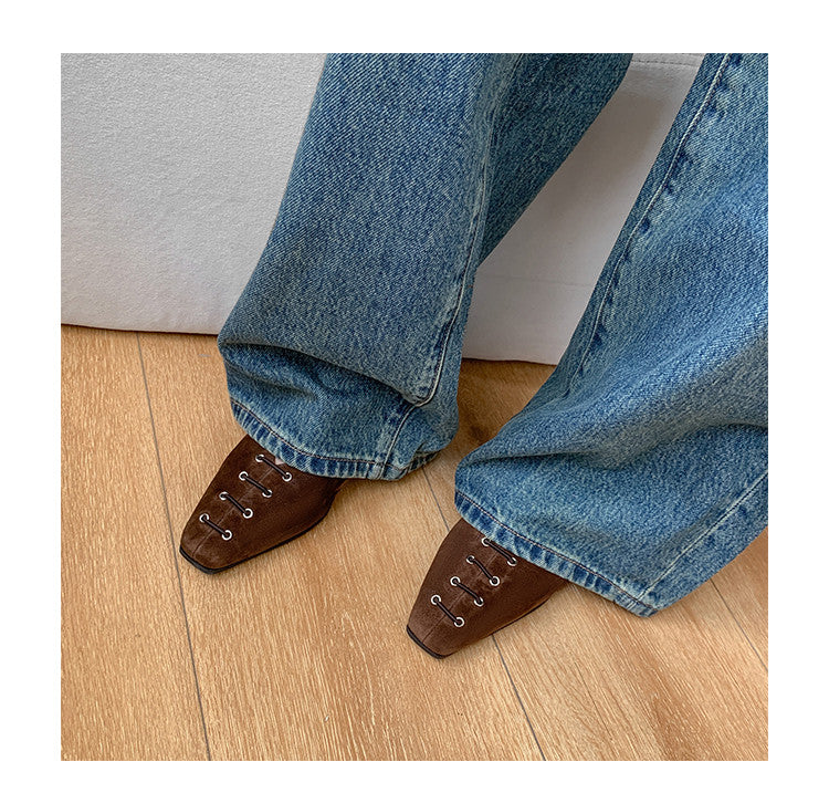 Karin Luna In Stock Spot Goods    Old Money Style Square Toe Suede Flats