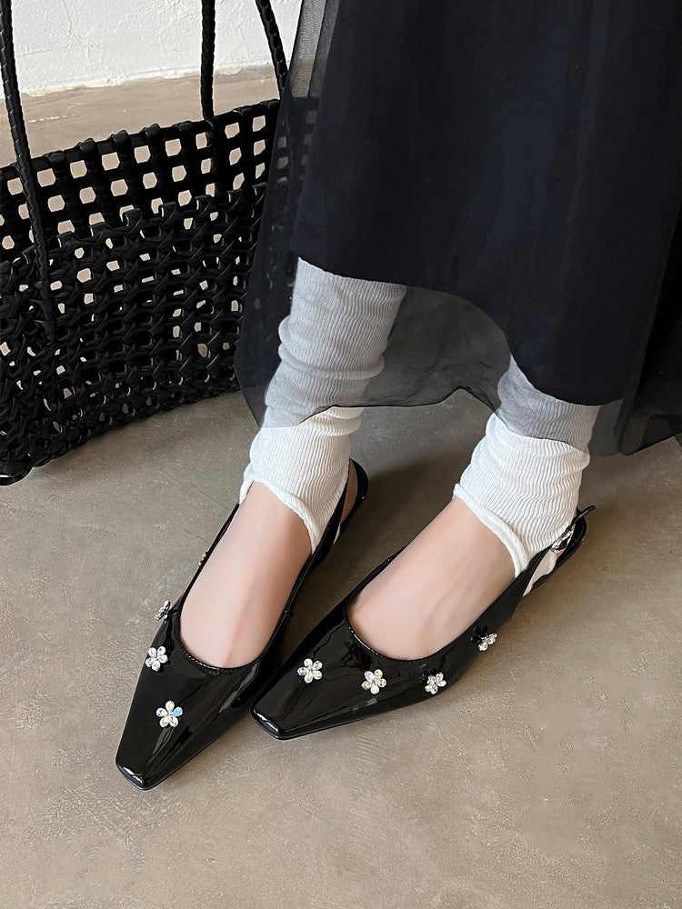 Karin Luna In Stock  Spot Goods  Rhinestone Small Square Toe Closed-Toe Sandals