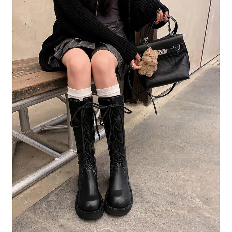 Karin Luna Fashion Style Round Toe Front Lace-up Adjustable Leg Circumference Suitable for both slim and thick legs