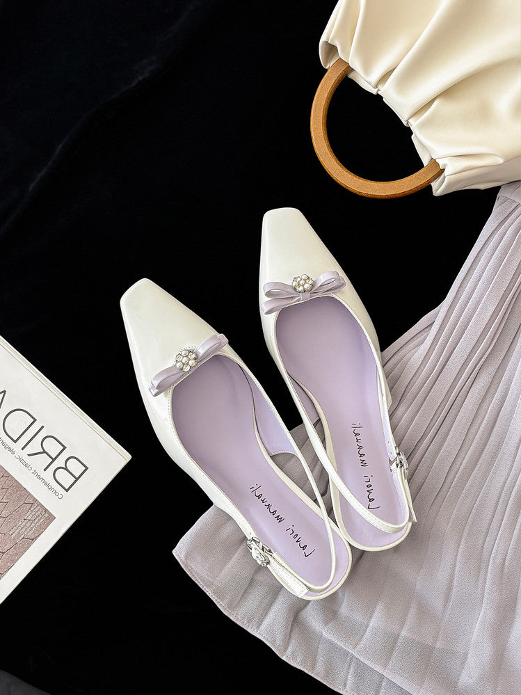 Karin Luna In Stock In Stock Sweet Bowknot Small Square Toe Chunky Heel Closed-toe Elegant Retro Sandals