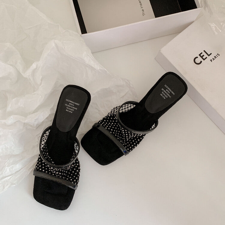 Karin Luna In Stock Spot Goods Diamond Mesh Irregular Heel Slippers