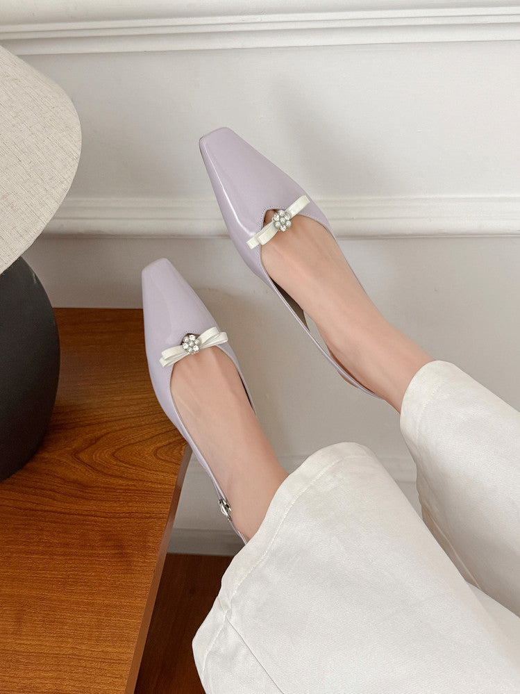 Karin Luna In Stock In Stock Sweet Bowknot Small Square Toe Chunky Heel Closed-toe Elegant Retro Sandals