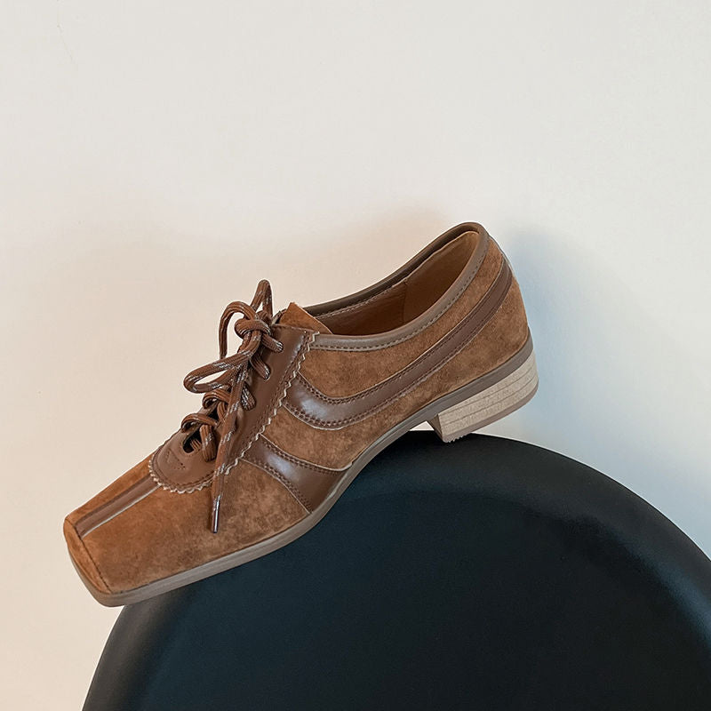 Karin Luna In Stock Spot Goods   Pig Nose Thin Strap Square Toe Patchwork Single Shoes