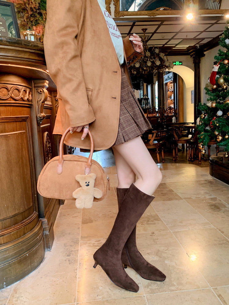 Karin Luna In Stock Spot Goods   Small Square Toe Thin Heel Elegant Slimming Long Boots