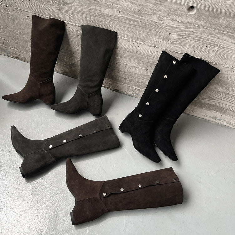Karin Luna Bestseller Hot-Selling Hidden Buckle Lazy Style Square-Toe Height-Increasing Suede Western Boots