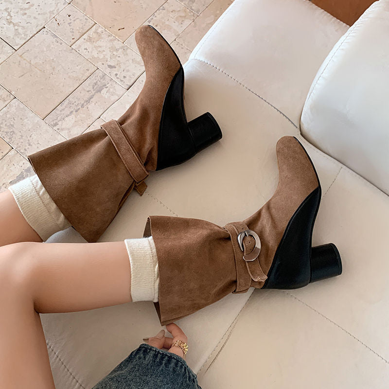 Karin Luna In Stock Spot Goods  Belt Buckle High Heel Large Tube Small Short Boots