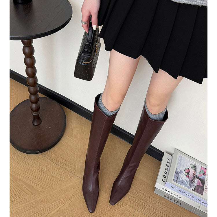 Karin Luna In Stock In Stock  Square Toe Chunky Heel Korean Style Elegant Long Boots