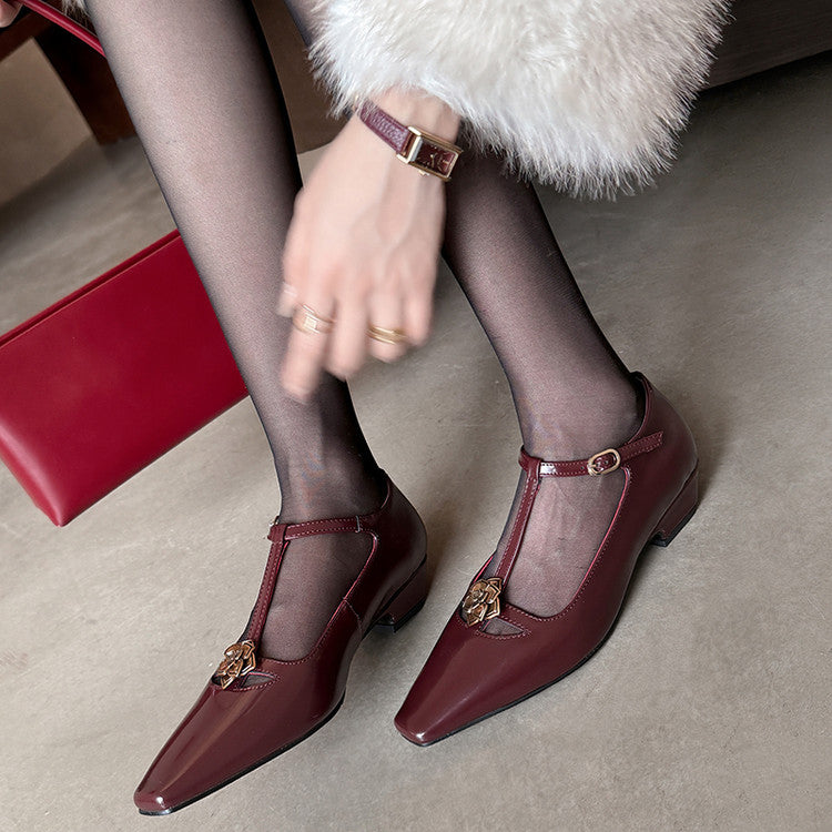 Karin Luna In Stock Spot Goods    Retro Classic Metal Camellia Irregular Heel Single Shoes
