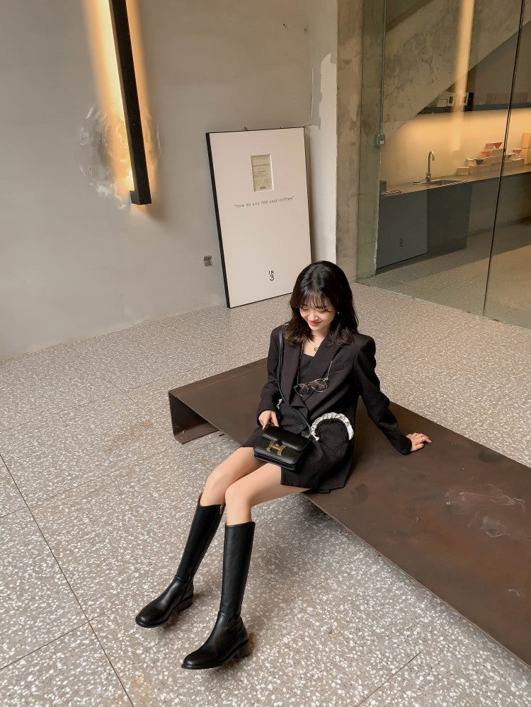 Karin Luna Internet Celebrity Photo  Best-selling in stock Full Leather Basic Long Boots  Winter Essential Combat Boots