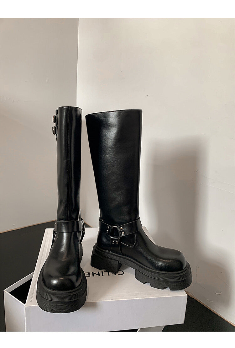 Karin Luna Full Cowhide  miumiu Popular Round Toe Thick Sole Beautiful and height-increasing