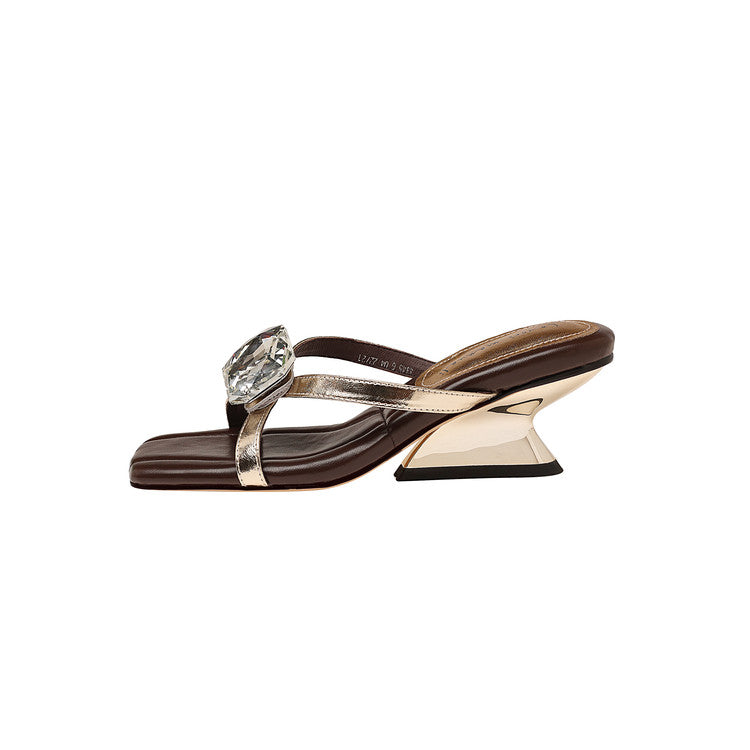 Karin Luna In Stock Spot Goods Rhinestone Square Toe Irregular Heel Slippers
