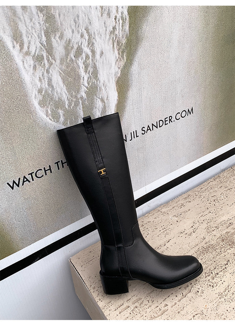 Karin Luna In Stock Spot Goods Basic Retro Square Toe Chunky Heel Riding Boots