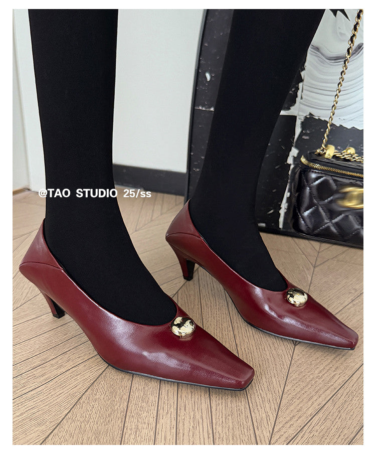 Karin Luna In Stock In Stock ~Basic Versatile French Style Small Square Toe Shallow Mouth Single Shoes