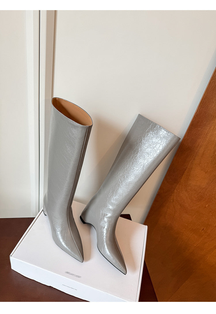 Karin Luna Minimalist Style High Tube Pointed Toe Hidden Heel Boots