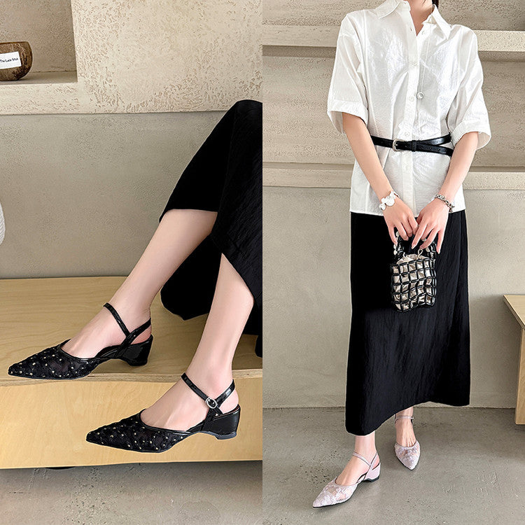Karin Luna In Stock Spot Goods Embroidered Daisy Sheepskin Mesh Elegant Closed-Toe Slippers