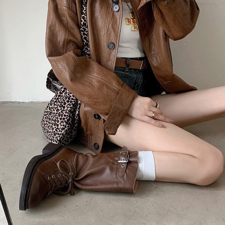 Karin Luna Bestseller Large Tube Thick Sole Martin Boots with Belt Buckle