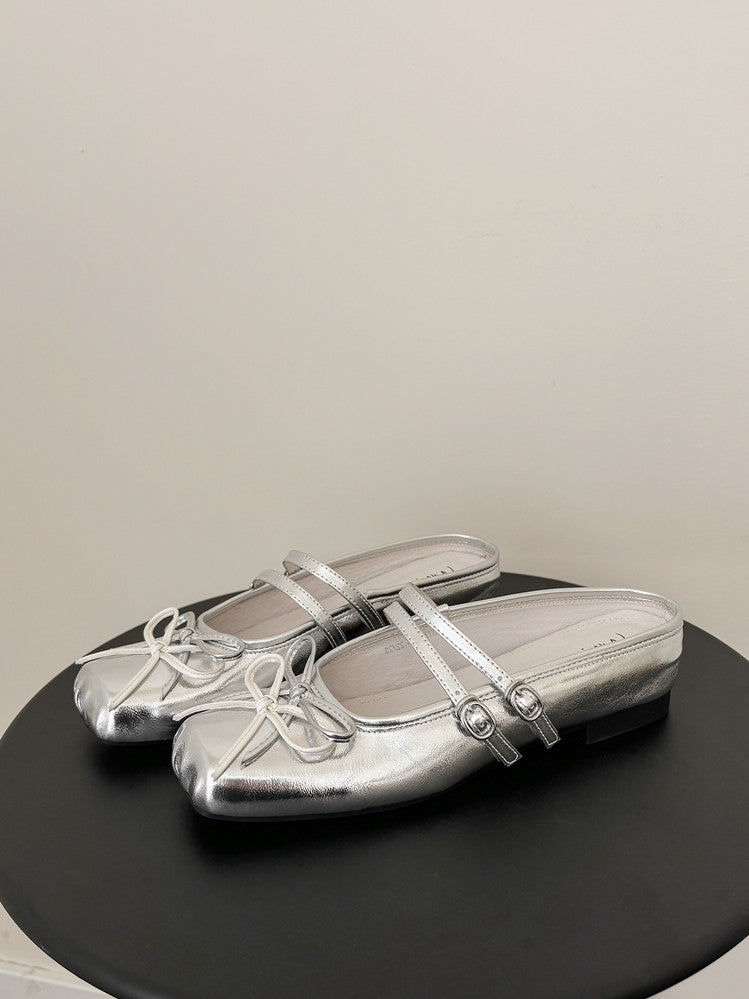 Karin Luna In Stock In Stock   Summer New Sweet Bowknot Color Block Square Toe Height-Increasing Slippers