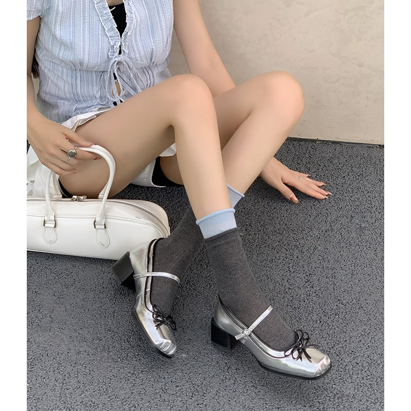 Karin Luna In Stock Spot Goods   One-strap Bowknot Square Toe Chunky Heel Mary Jane Shoes