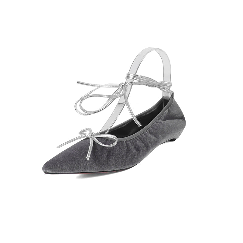 Karin Luna In Stock In Stock Retro Velvet Pointed Toe Bowknot Single Shoes