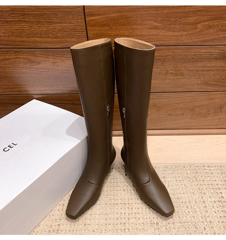 Karin Luna In Stock Spot Goods   Small Square Toe Thin Heel Elegant Slimming Long Boots