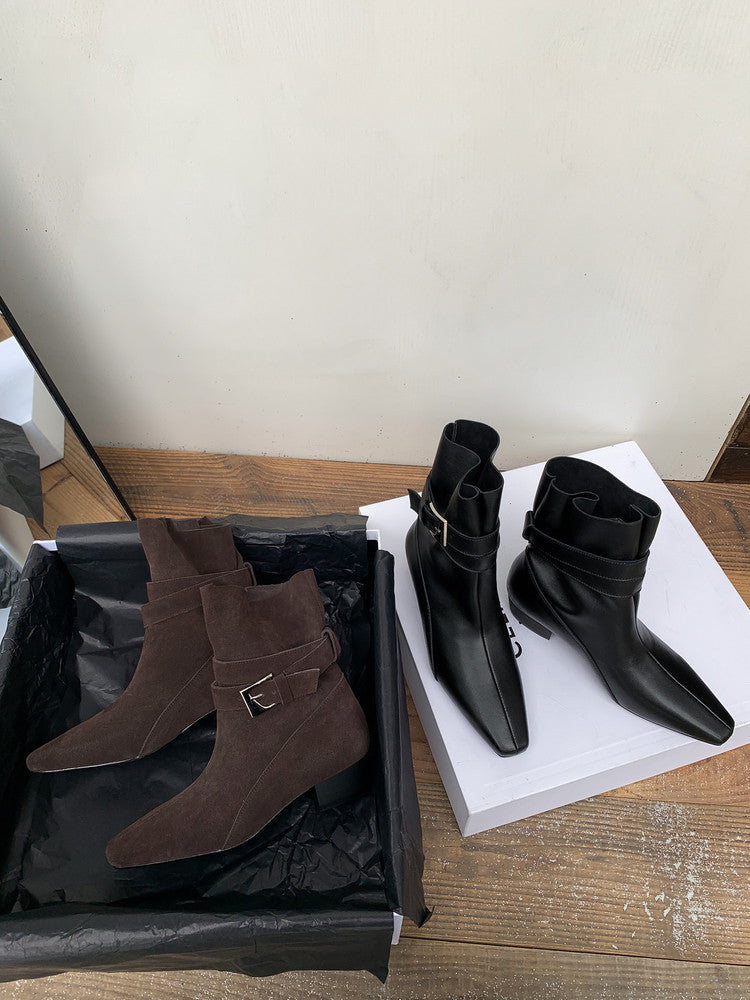 Karin Luna In Stock In Stock Hot-Selling Basic Old Money Style Retro Belt Buckle Short Boots