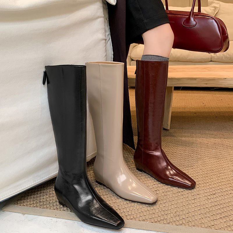 Karin Luna Minimalist Style Square-Toe Hidden Heel Long Boots