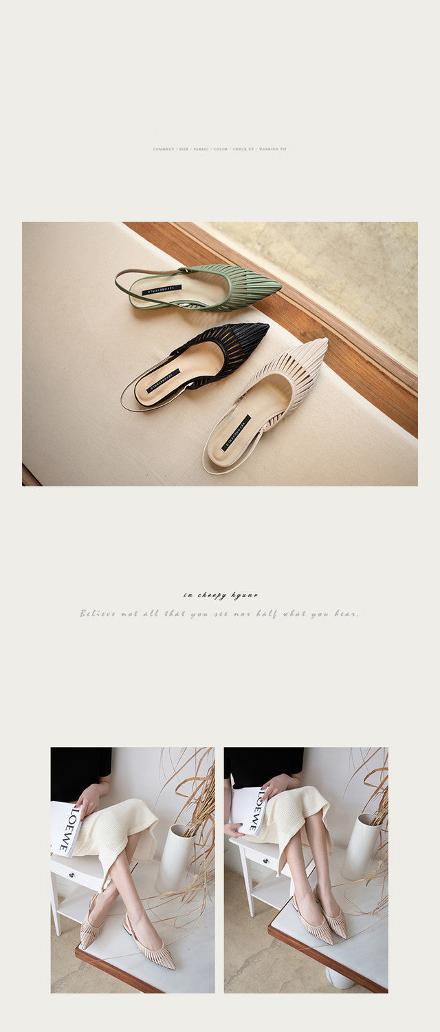 Karin Luna Bestseller Spot Goods French Retro Style Thin Strap Flat Heel Closed Toe Slippers