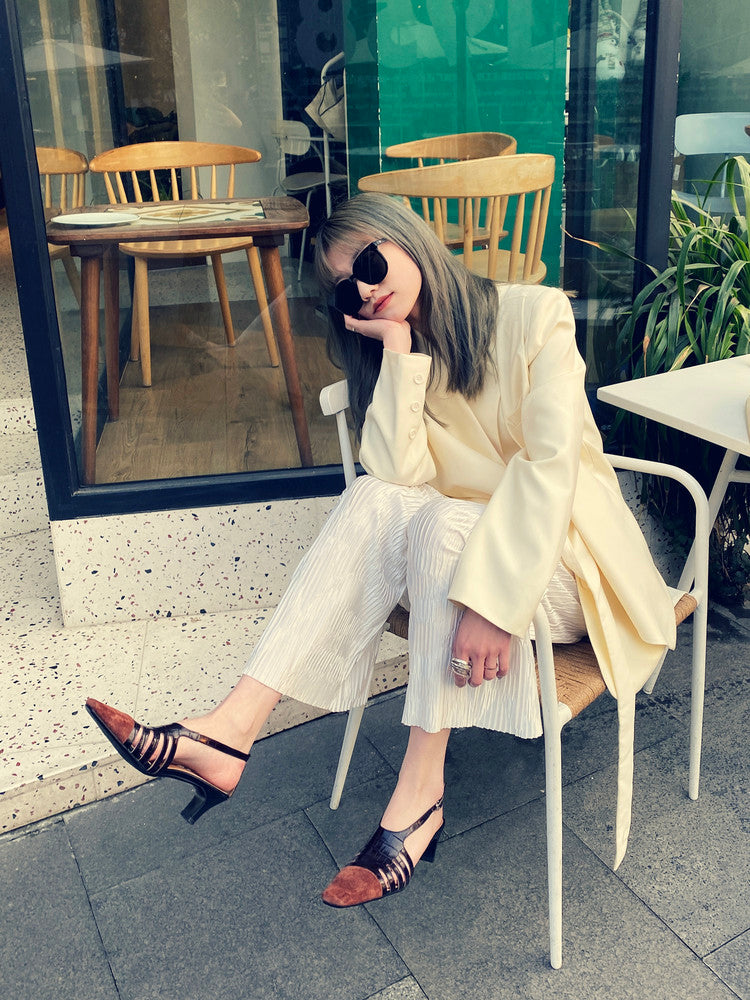Karin Luna In Stock Spot Goods   French Retro Small Square Toe Closed-Toe Elegant Closed-Toe Sandals