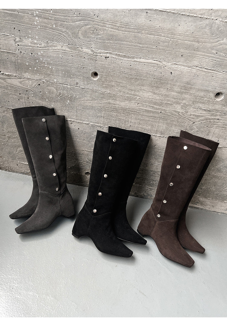 Karin Luna Bestseller Hot-Selling Hidden Buckle Lazy Style Square-Toe Height-Increasing Suede Western Boots