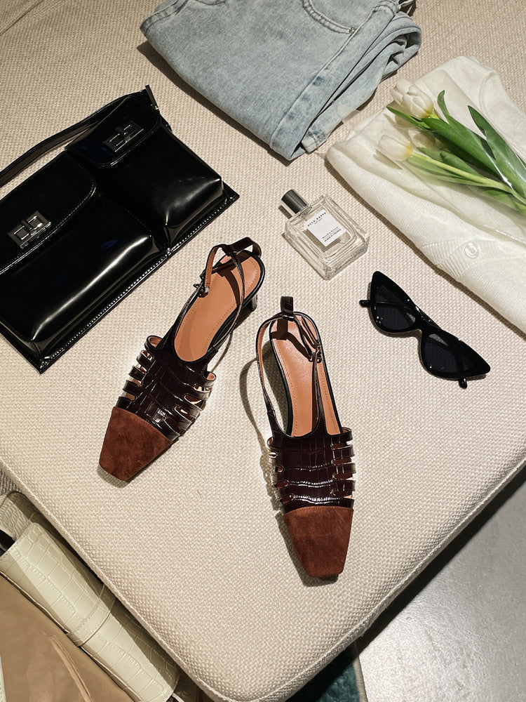 Karin Luna In Stock Spot Goods   French Retro Small Square Toe Closed-Toe Elegant Closed-Toe Sandals