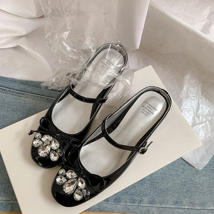 Karin Luna In Stock In Stock  Rhinestone One-Strap Round-Toe Slip-On Height-Increasing Soft Slippers
