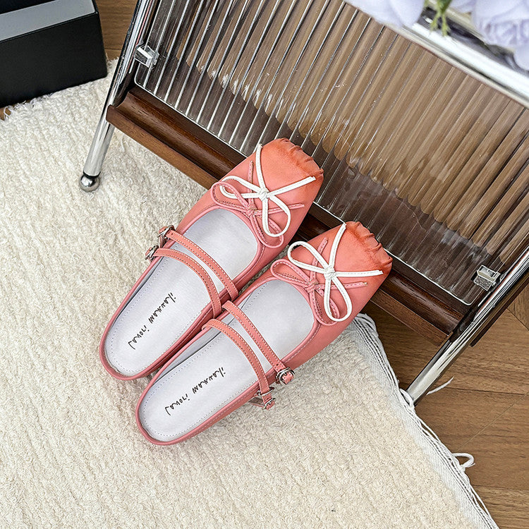 Karin Luna In Stock In Stock   Summer New Sweet Bowknot Color Block Square Toe Height-Increasing Slippers