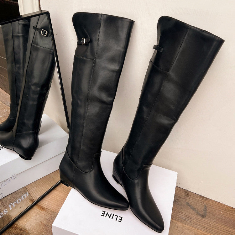 Karin Luna In Stock Spot Goods Vintage Cowhide Leather Two-Way Wear Pointed Toe Height-Increasing Long Boots