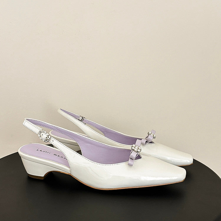 Karin Luna In Stock In Stock Sweet Bowknot Small Square Toe Chunky Heel Closed-toe Elegant Retro Sandals