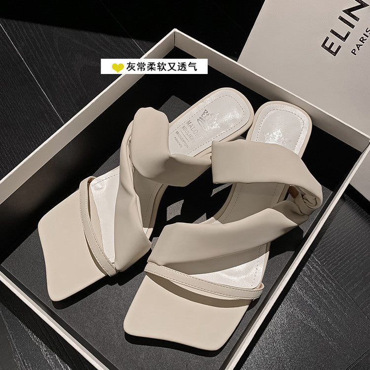 Karin Luna Best-selling in stock Minimalist Style  All-Matching Irregular Ultra-Soft Strap Square Toe High Heels