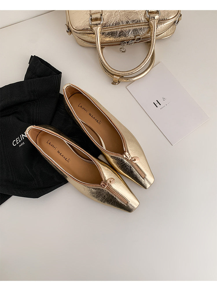 Karin Luna In Stock In Stock ~Basic Versatile Light Luxury Zipper Small Square Toe Flats