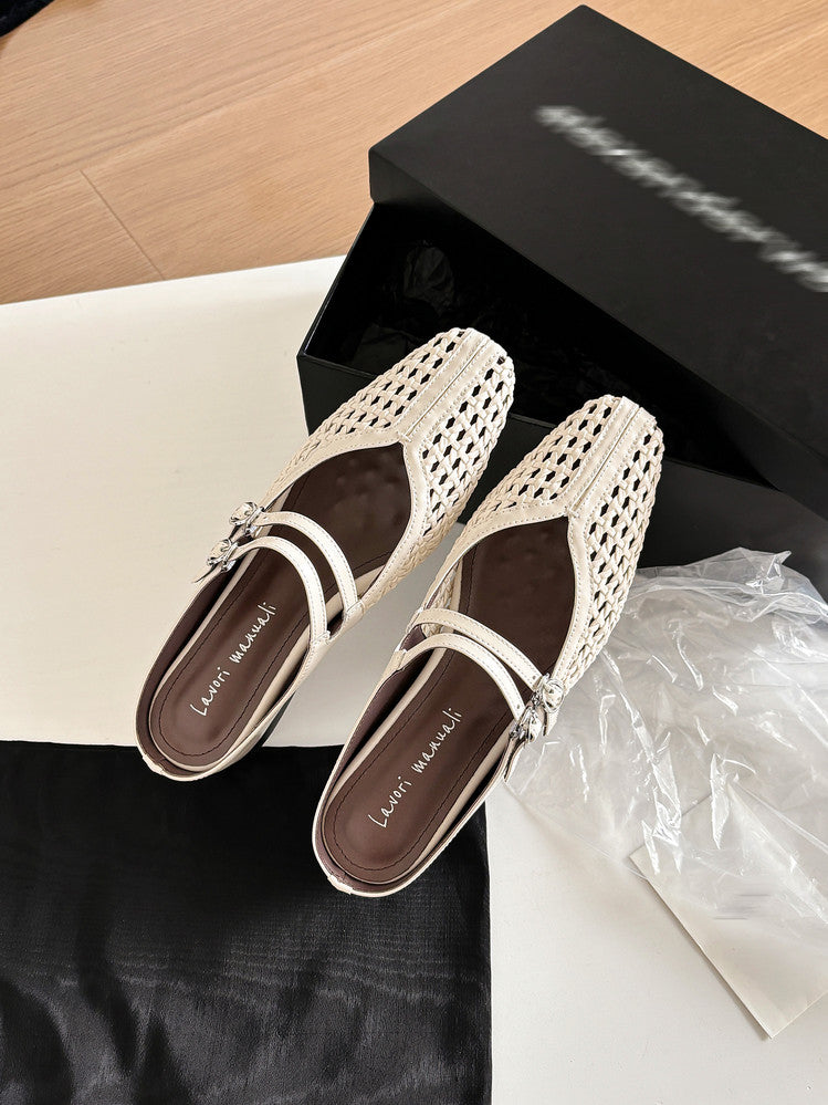 Karin Luna In Stock Spot Goods Hollow Woven One-Strap Closed-Toe Slippers
