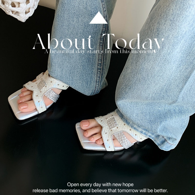 Karin Luna Fish Skin Series~ Hot-selling Square-Toe Slippers with Built-in Traffic