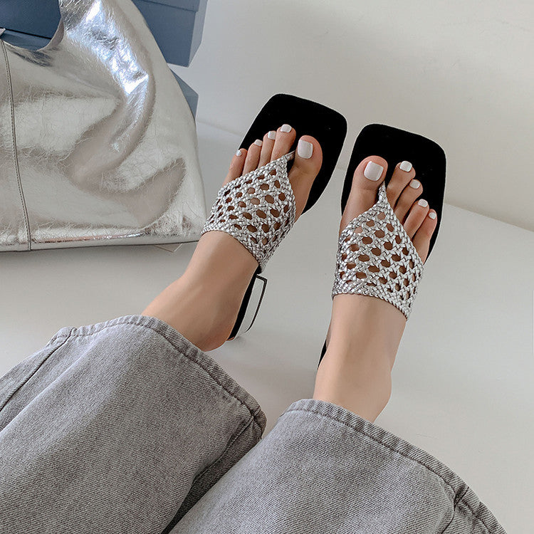 Karin Luna Hot-Selling Braided Style  In stock Toe-strap Woven Sofa Insole Slippers