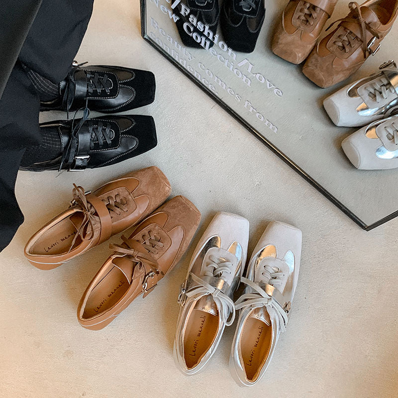 Karin Luna In Stock Spot Goods  Designed retro square-toe ballet shoes with laces