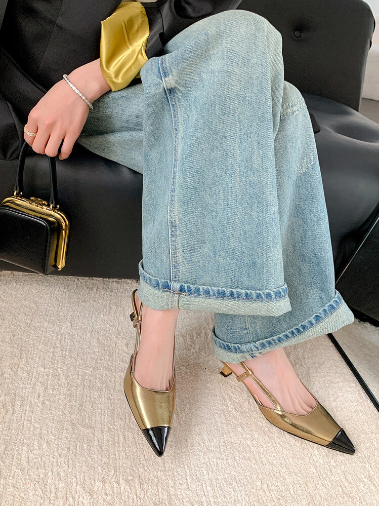 Karin Luna In Stock 24New Year's stock is now available Color Block Pointed Toe Full Leather Sandals