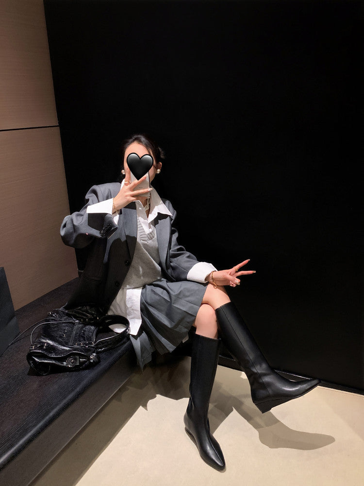 Karin Luna In Stock  In-stock Square Toe Straight Slip-on Long Boots