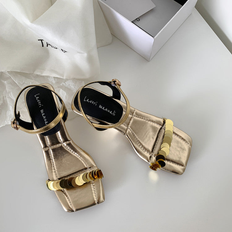 Karin Luna In Stock Spot Goods   Sequin One-Strap Irregular Heel Sofa Insole Sandals