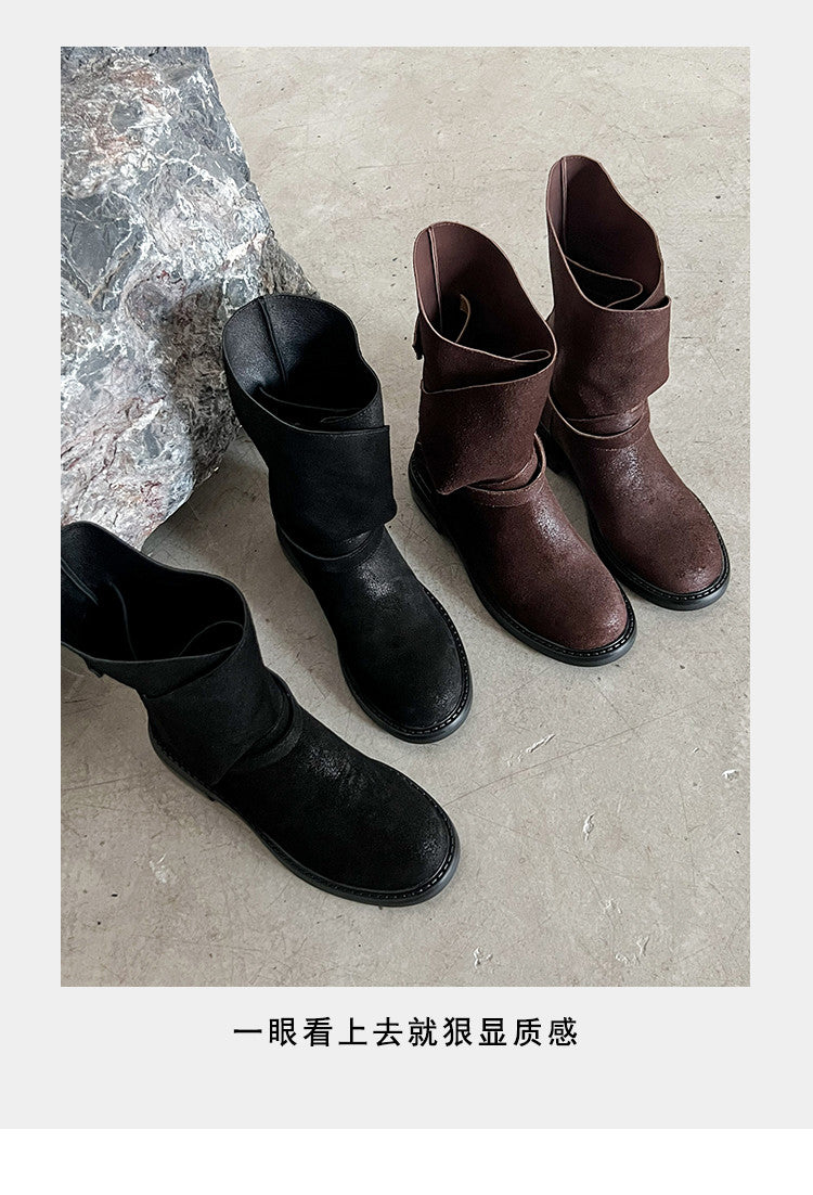 Karin Luna In Stock Spot Goods  Super textured Lazy Style Thick-Soled Ankle Boots